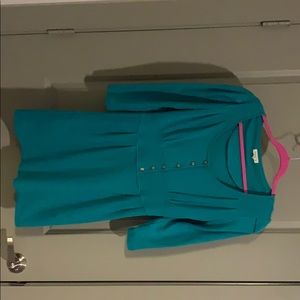 Teal dress with gold buttons